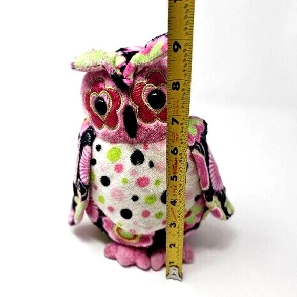 Douglas the Cuddle Owl Plush Floral Pattern Bird Stuffed Pink White Black EUC - Picture 7 of 9